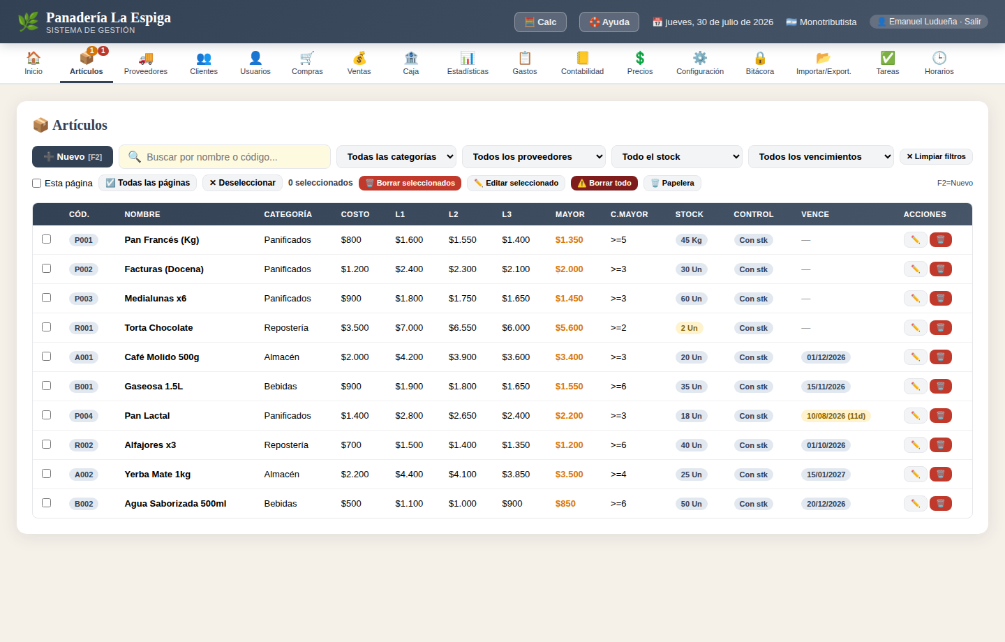 Control de stock de Mi Gestor